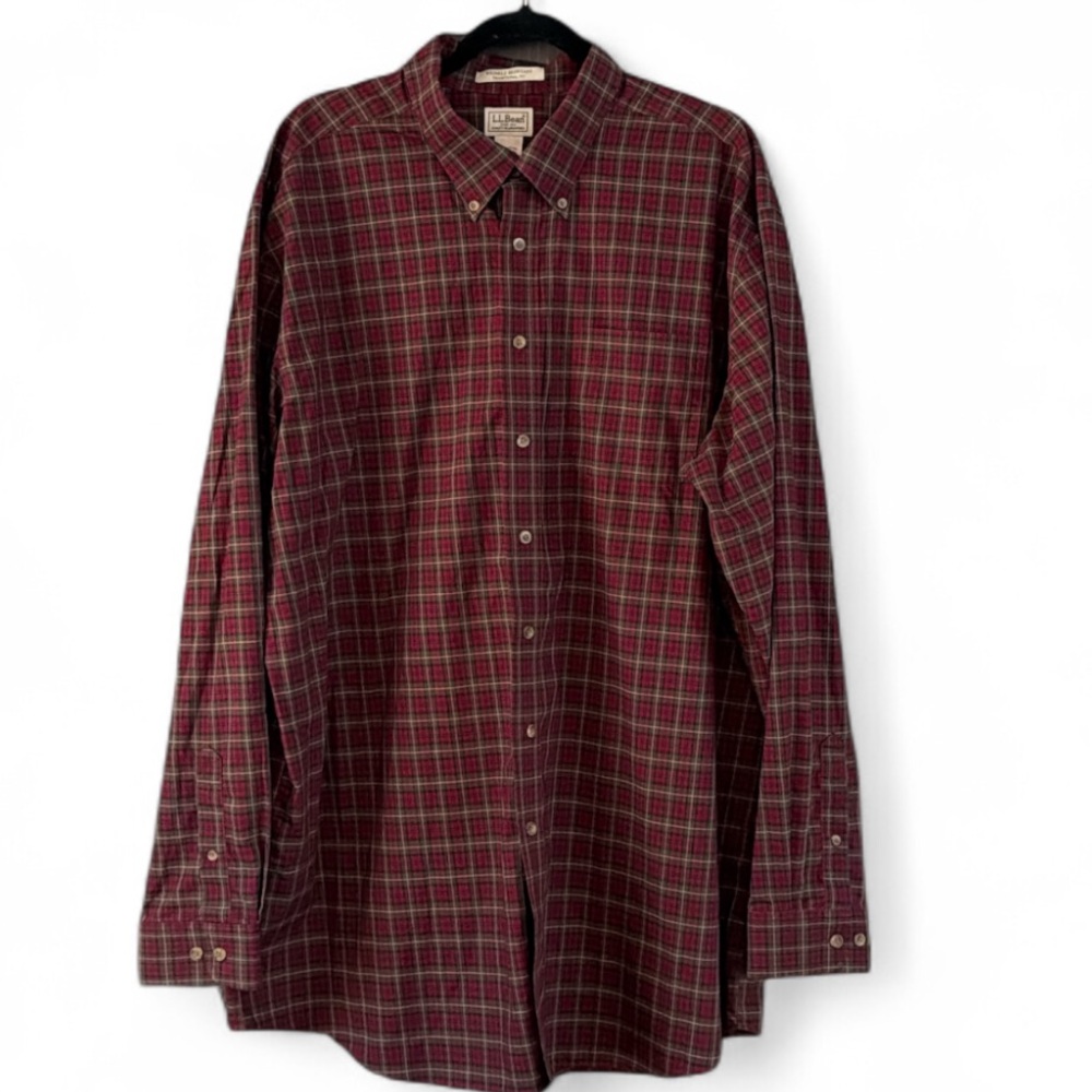 L.L. Bean Wrinkle Resistant Traditional Fit‎ Red & Green Plaid Shirt XXL-Tall
